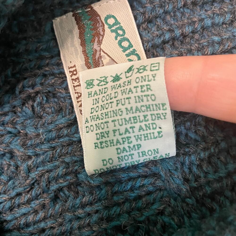 Arancrafts Women's Blue & Gray Chunky Fishermans Sweater Merino Wool Ireland XL - Picture 6 of 6